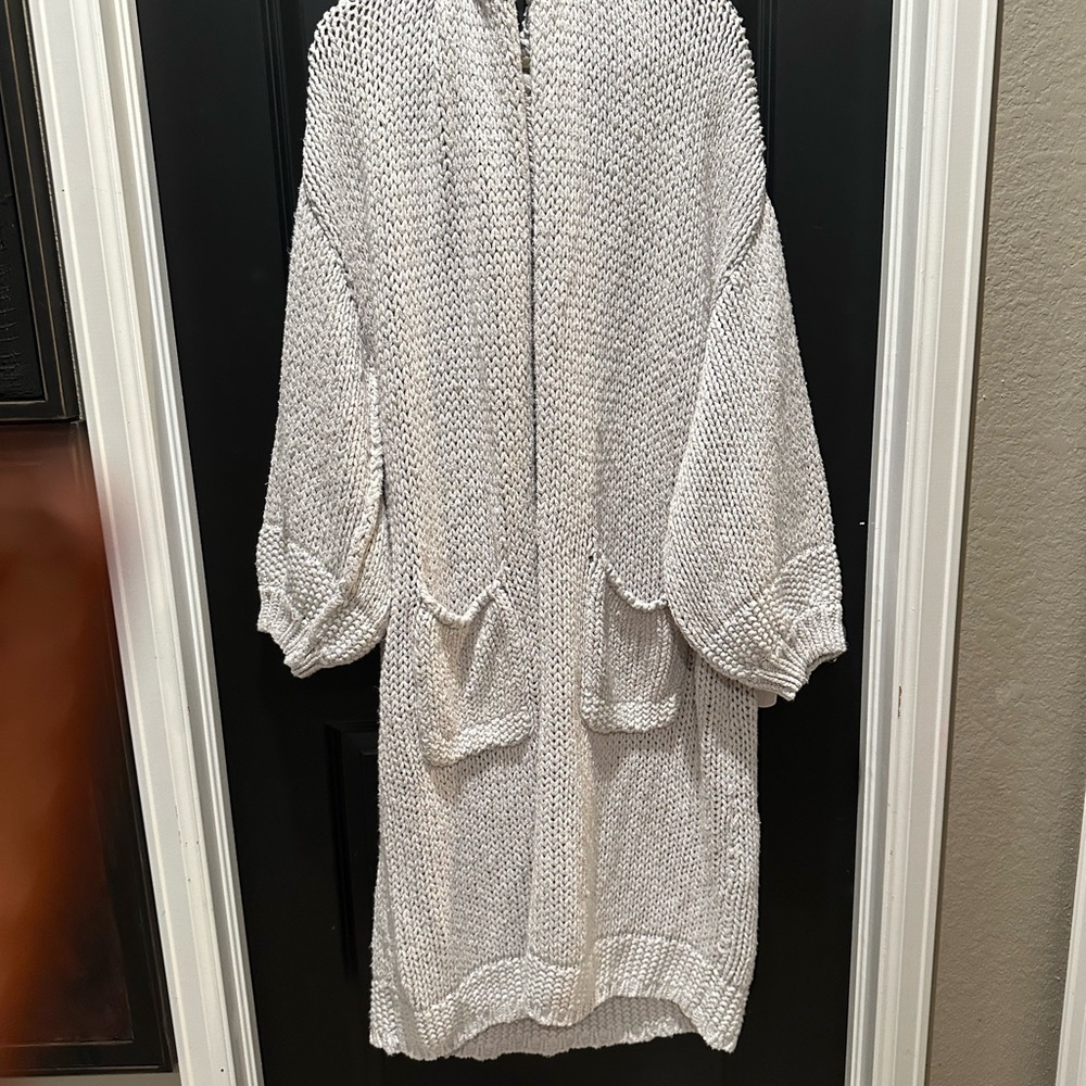 Free People Crofter Knit Light Gray Cardigan XL